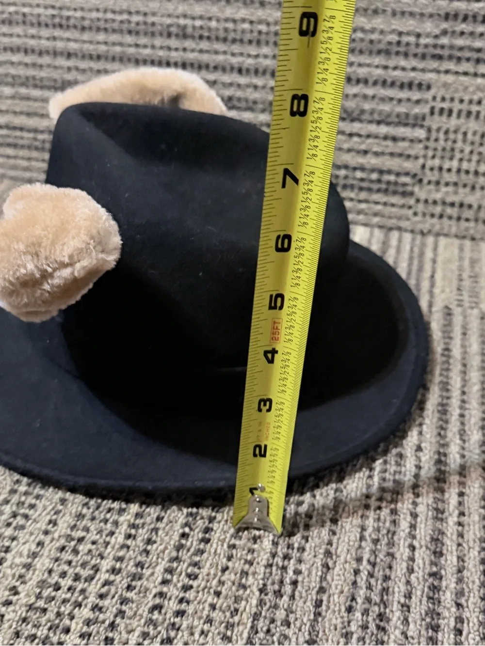 Kids Black Fedora Hat with Beige Plush Ears cosplay costume